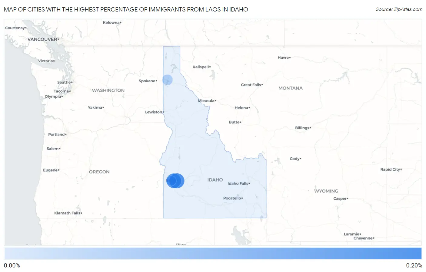 Cities with the Highest Percentage of Immigrants from Laos in Idaho Map