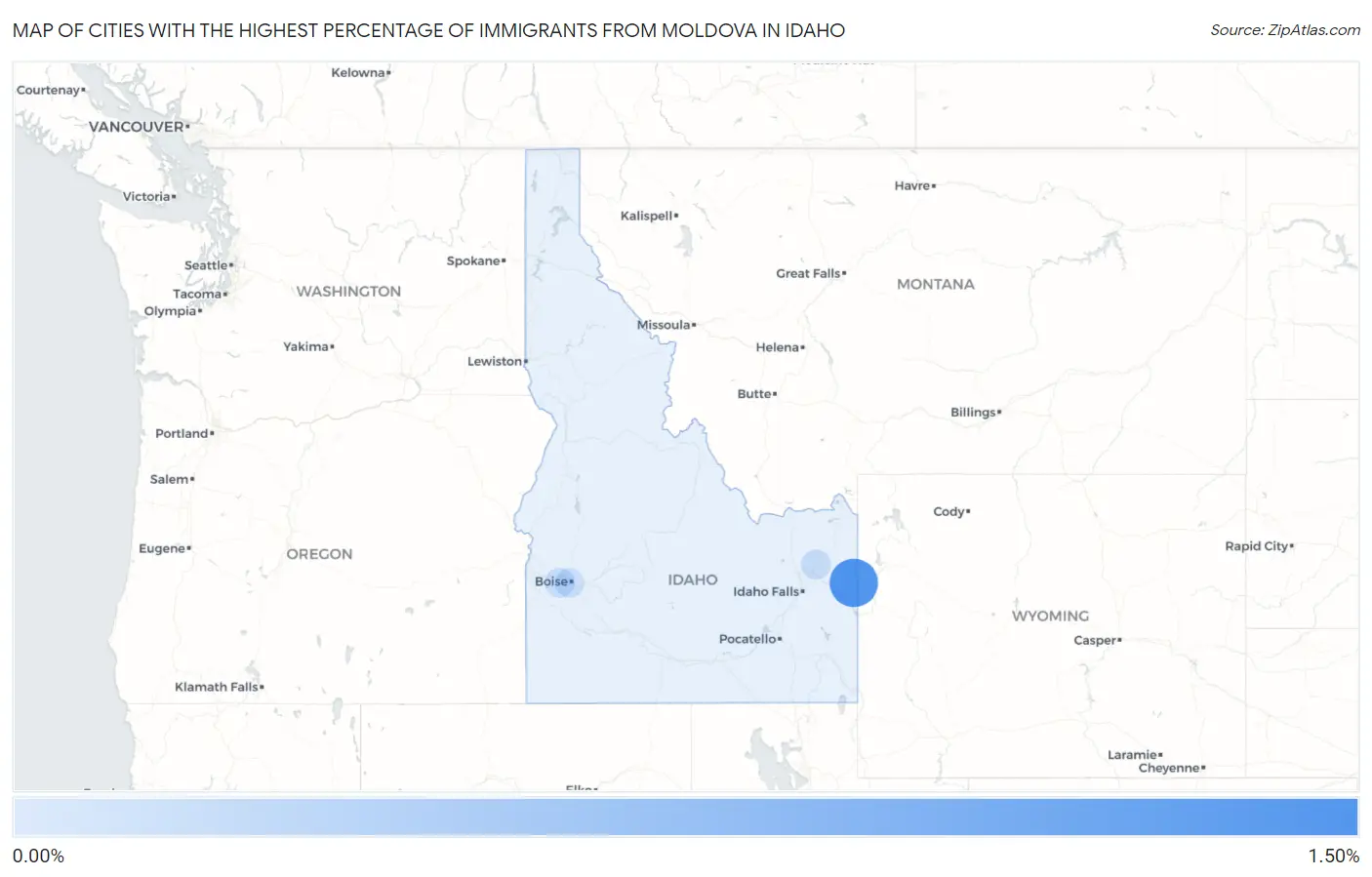 Cities with the Highest Percentage of Immigrants from Moldova in Idaho Map