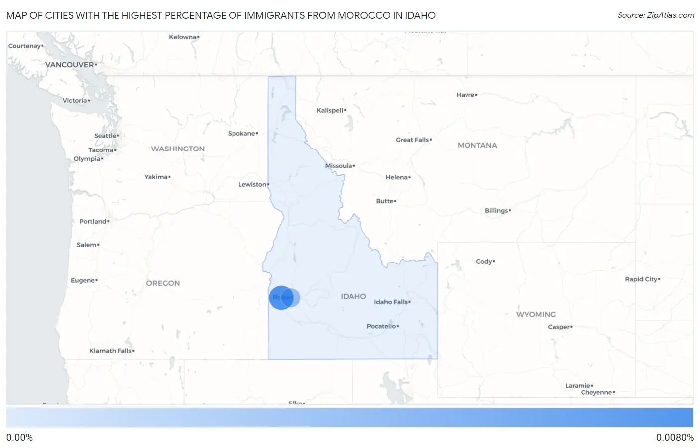 Cities with the Highest Percentage of Immigrants from Morocco in Idaho Map