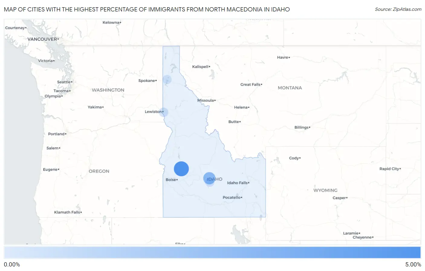 Cities with the Highest Percentage of Immigrants from North Macedonia in Idaho Map