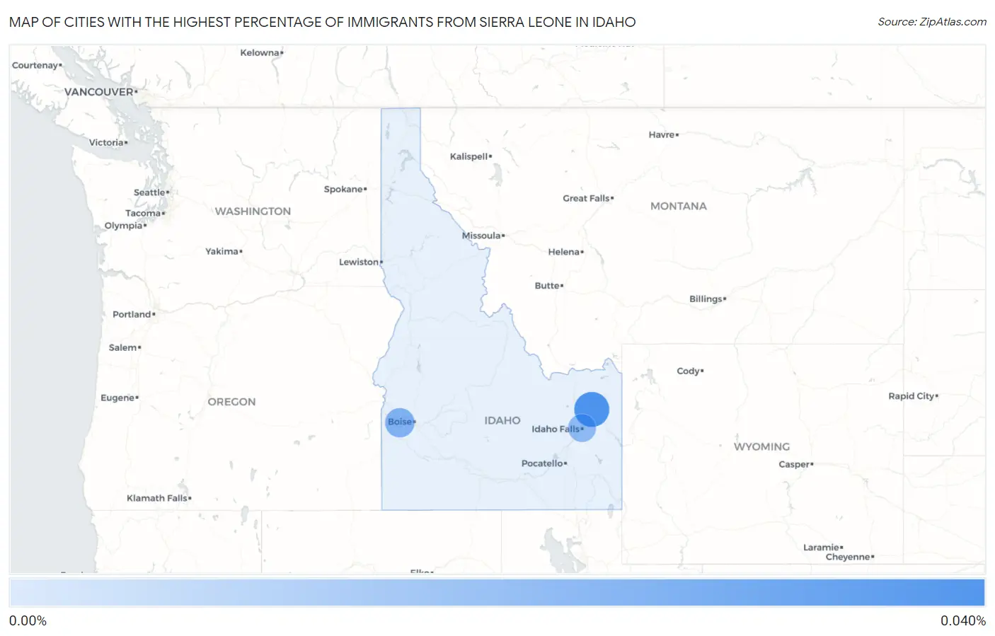 Cities with the Highest Percentage of Immigrants from Sierra Leone in Idaho Map