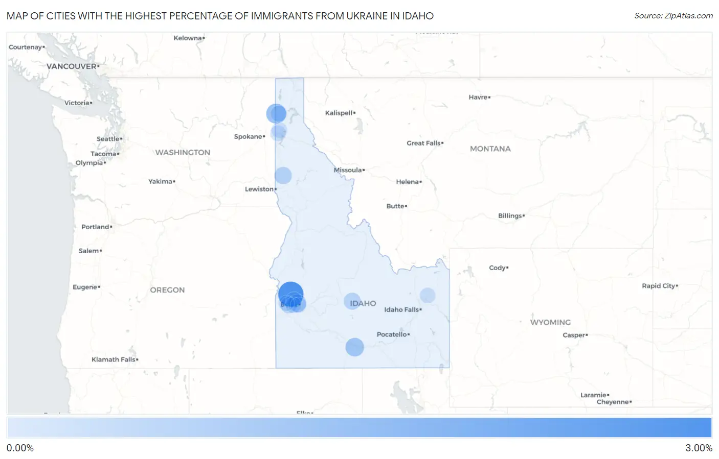 Cities with the Highest Percentage of Immigrants from Ukraine in Idaho Map