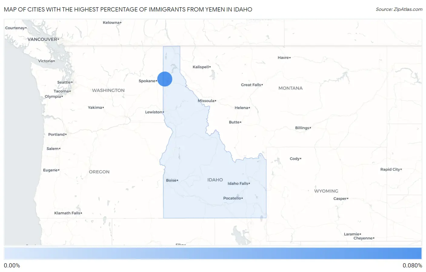 Cities with the Highest Percentage of Immigrants from Yemen in Idaho Map