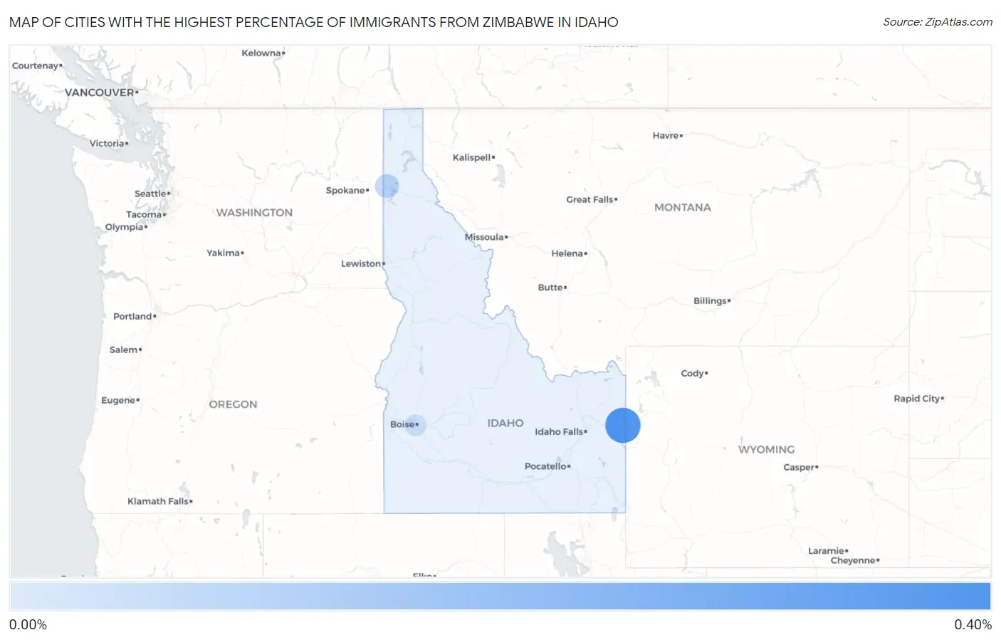 Cities with the Highest Percentage of Immigrants from Zimbabwe in Idaho Map
