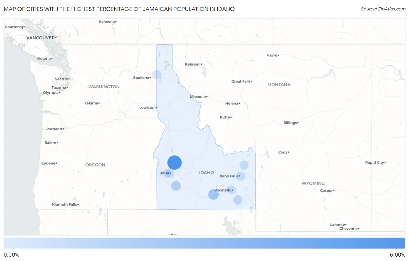 Cities with the Highest Percentage of Jamaican Population in Idaho Map