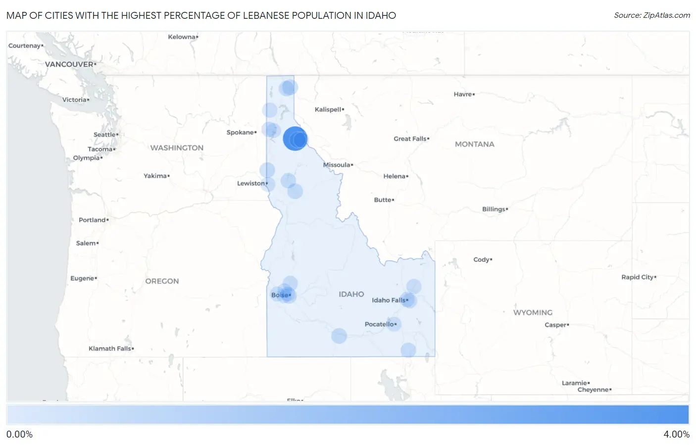 Cities with the Highest Percentage of Lebanese Population in Idaho Map