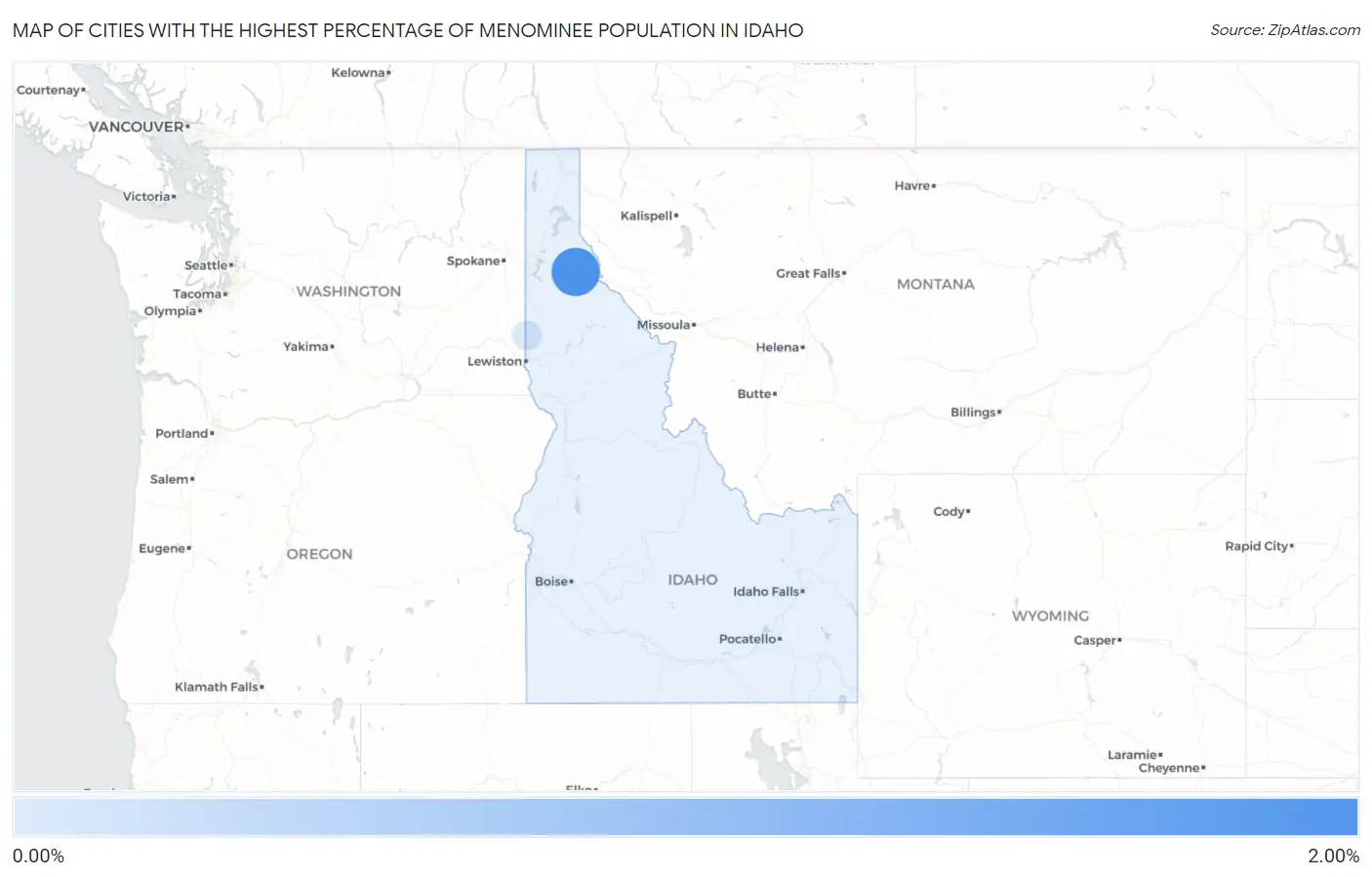 Cities with the Highest Percentage of Menominee Population in Idaho Map