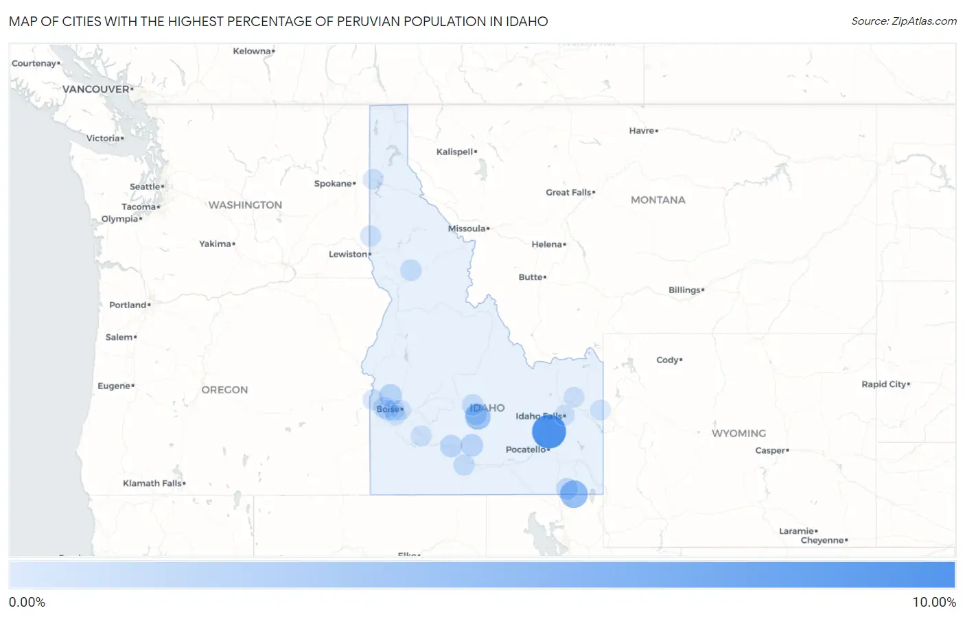 Cities with the Highest Percentage of Peruvian Population in Idaho Map
