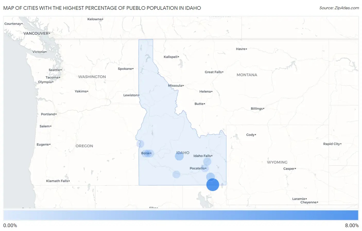 Cities with the Highest Percentage of Pueblo Population in Idaho Map