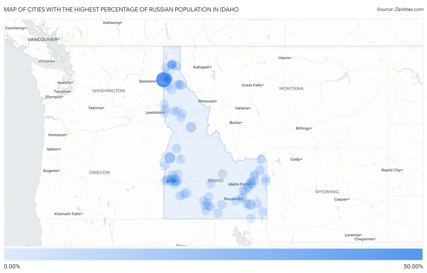 Cities with the Highest Percentage of Russian Population in Idaho Map
