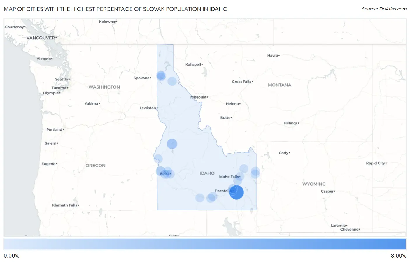 Cities with the Highest Percentage of Slovak Population in Idaho Map