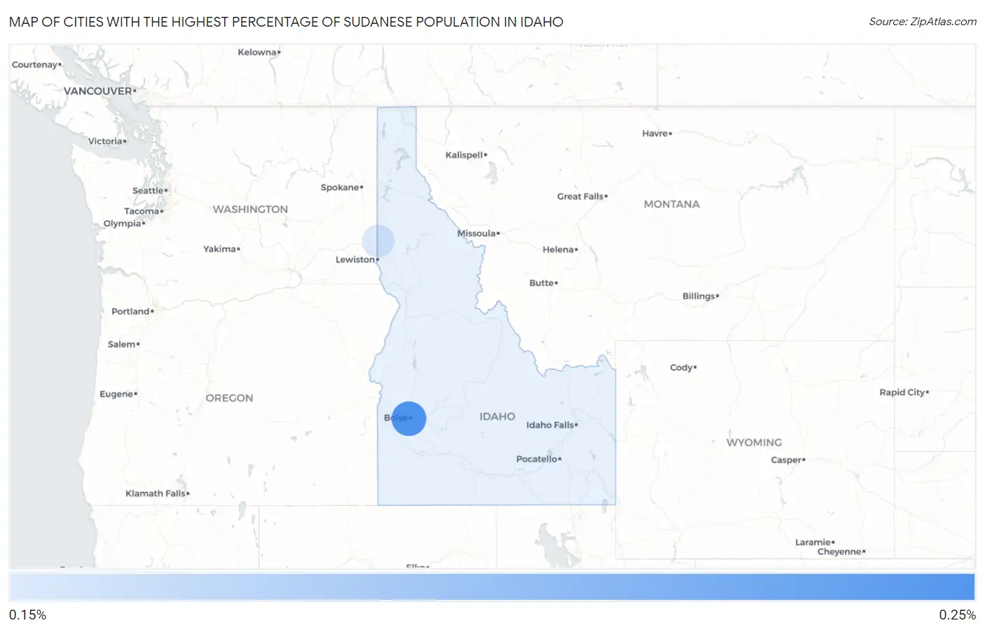 Cities with the Highest Percentage of Sudanese Population in Idaho Map