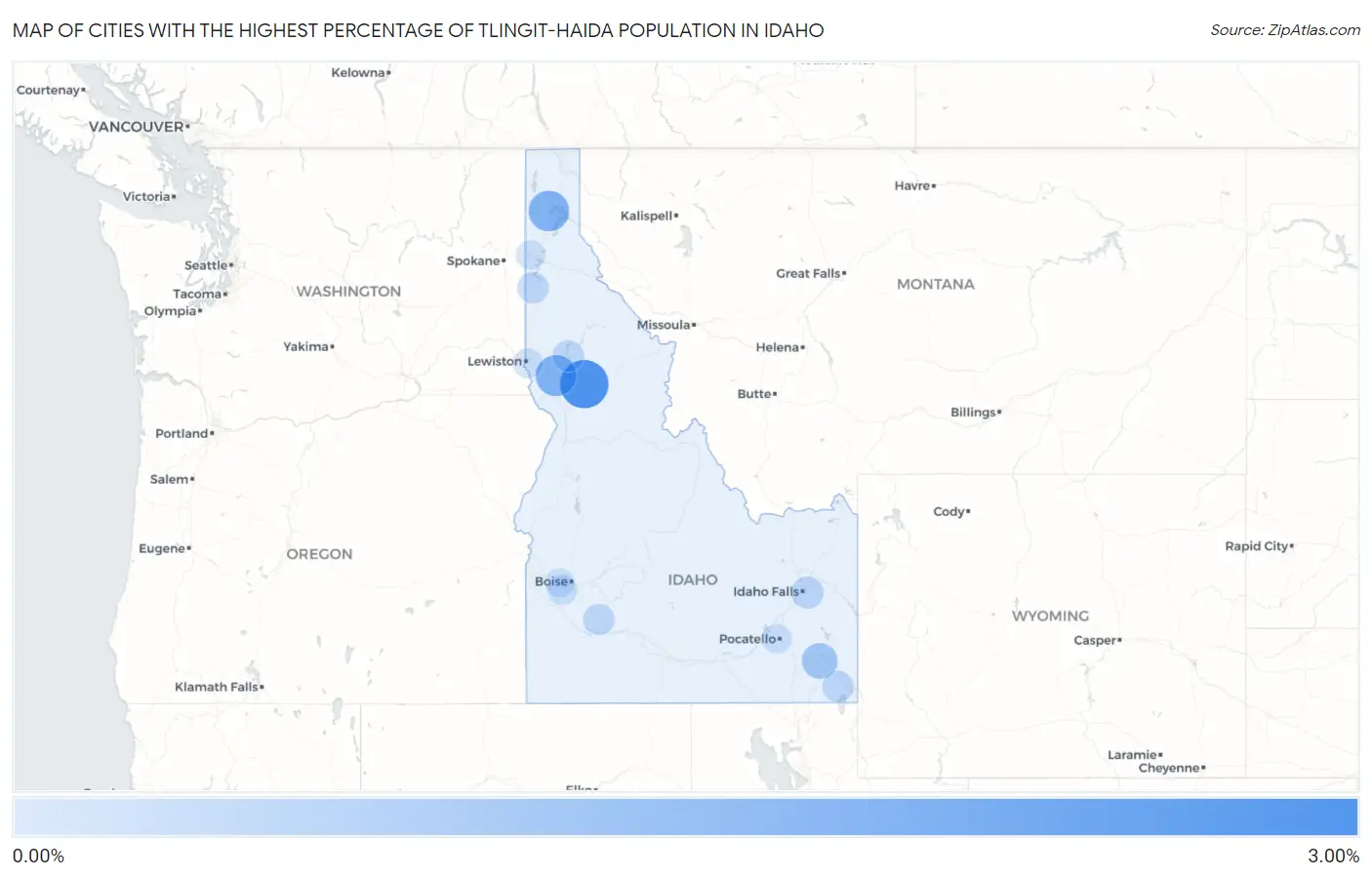Cities with the Highest Percentage of Tlingit-Haida Population in Idaho Map