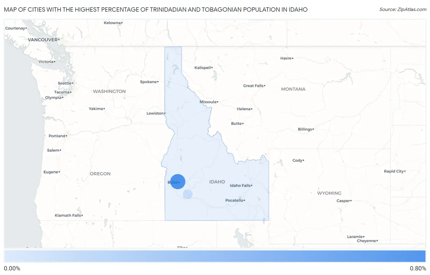 Cities with the Highest Percentage of Trinidadian and Tobagonian Population in Idaho Map