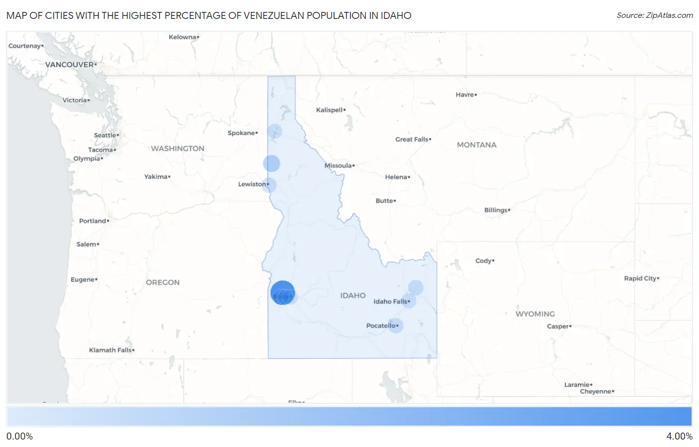 Cities with the Highest Percentage of Venezuelan Population in Idaho Map