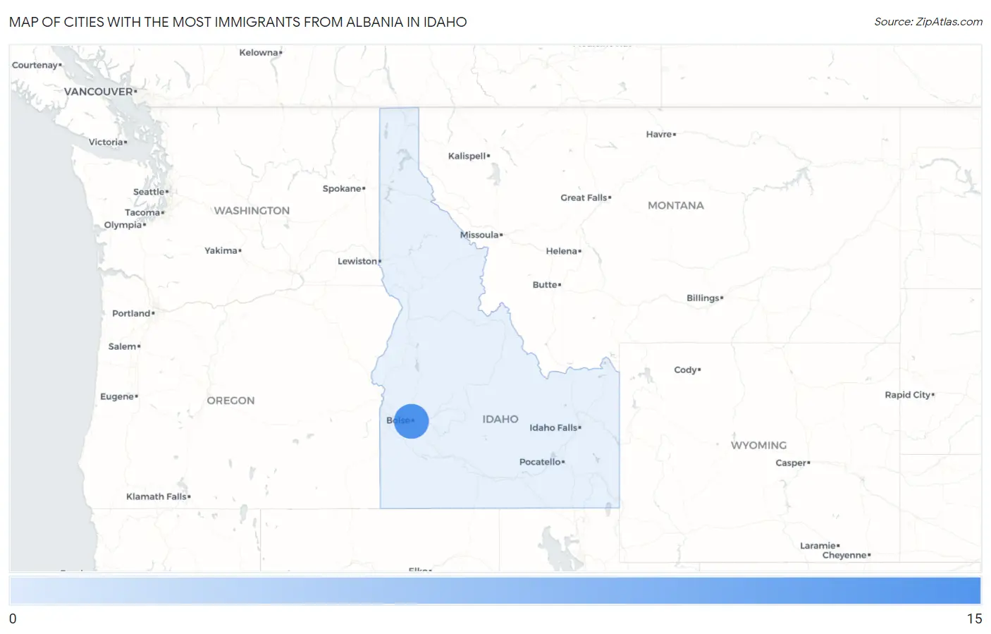 Cities with the Most Immigrants from Albania in Idaho Map