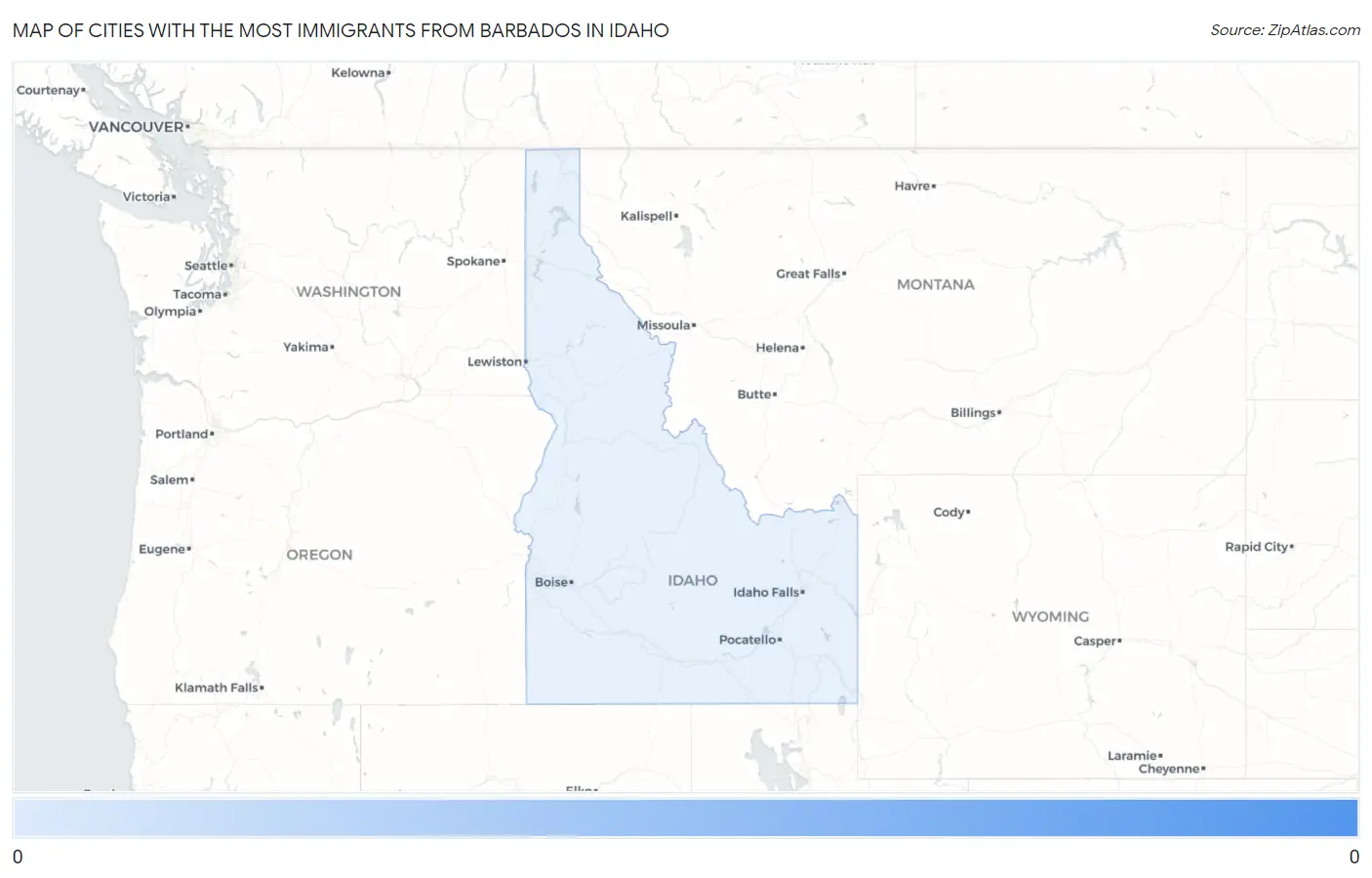 Cities with the Most Immigrants from Barbados in Idaho Map