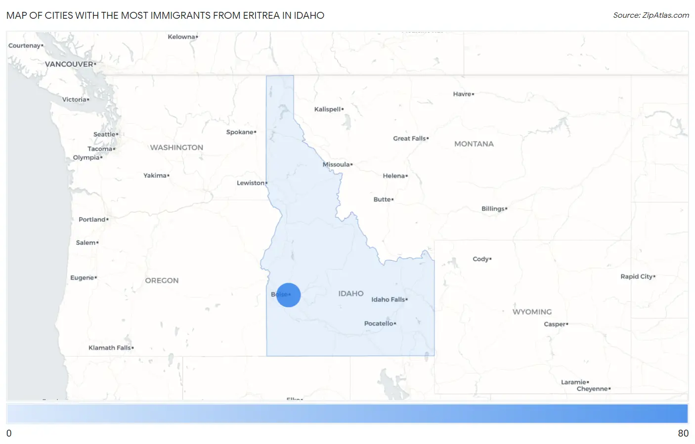 Cities with the Most Immigrants from Eritrea in Idaho Map