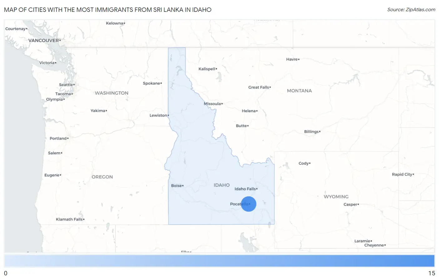 Cities with the Most Immigrants from Sri Lanka in Idaho Map