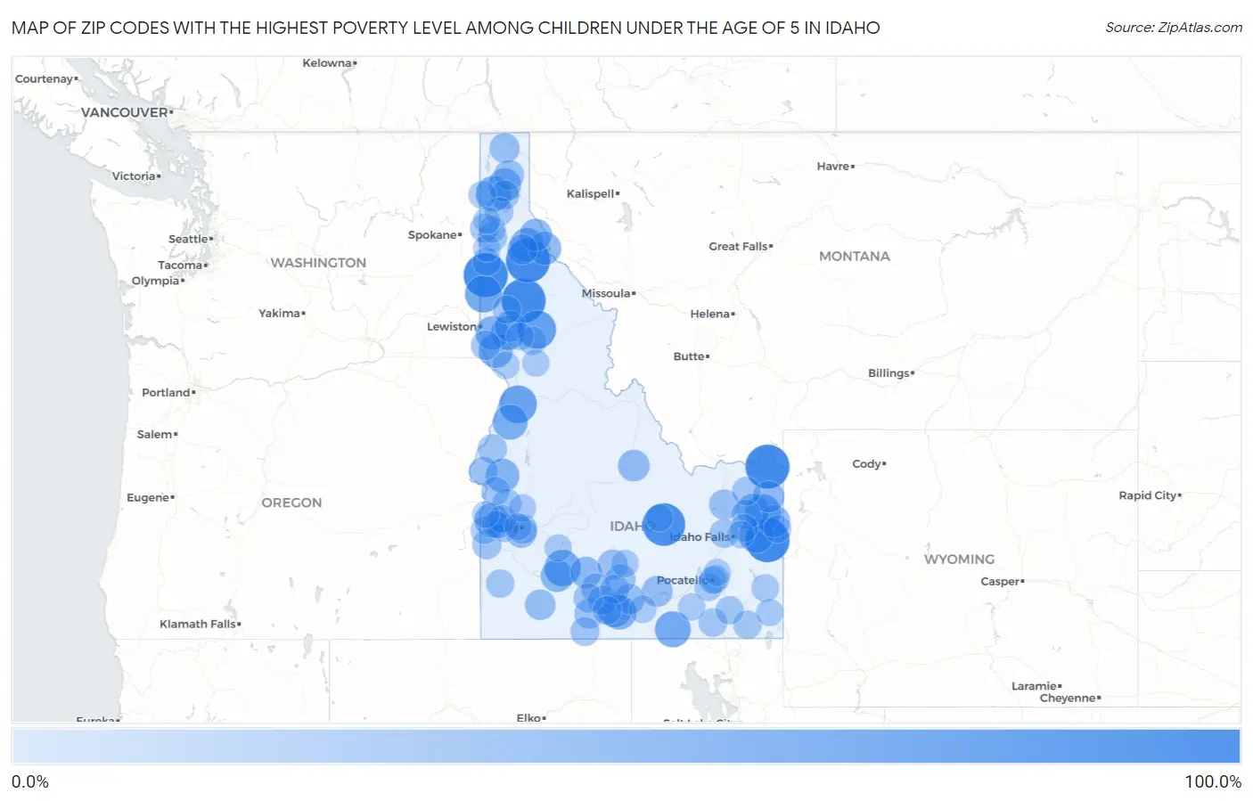 Zip Codes with the Highest Poverty Level Among Children Under the Age of 5 in Idaho Map