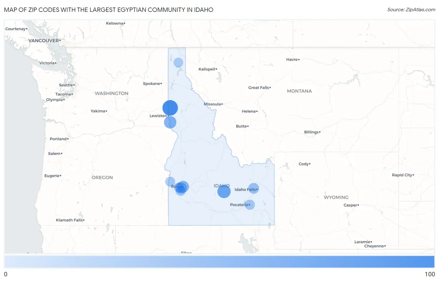 Zip Codes with the Largest Egyptian Community in Idaho Map