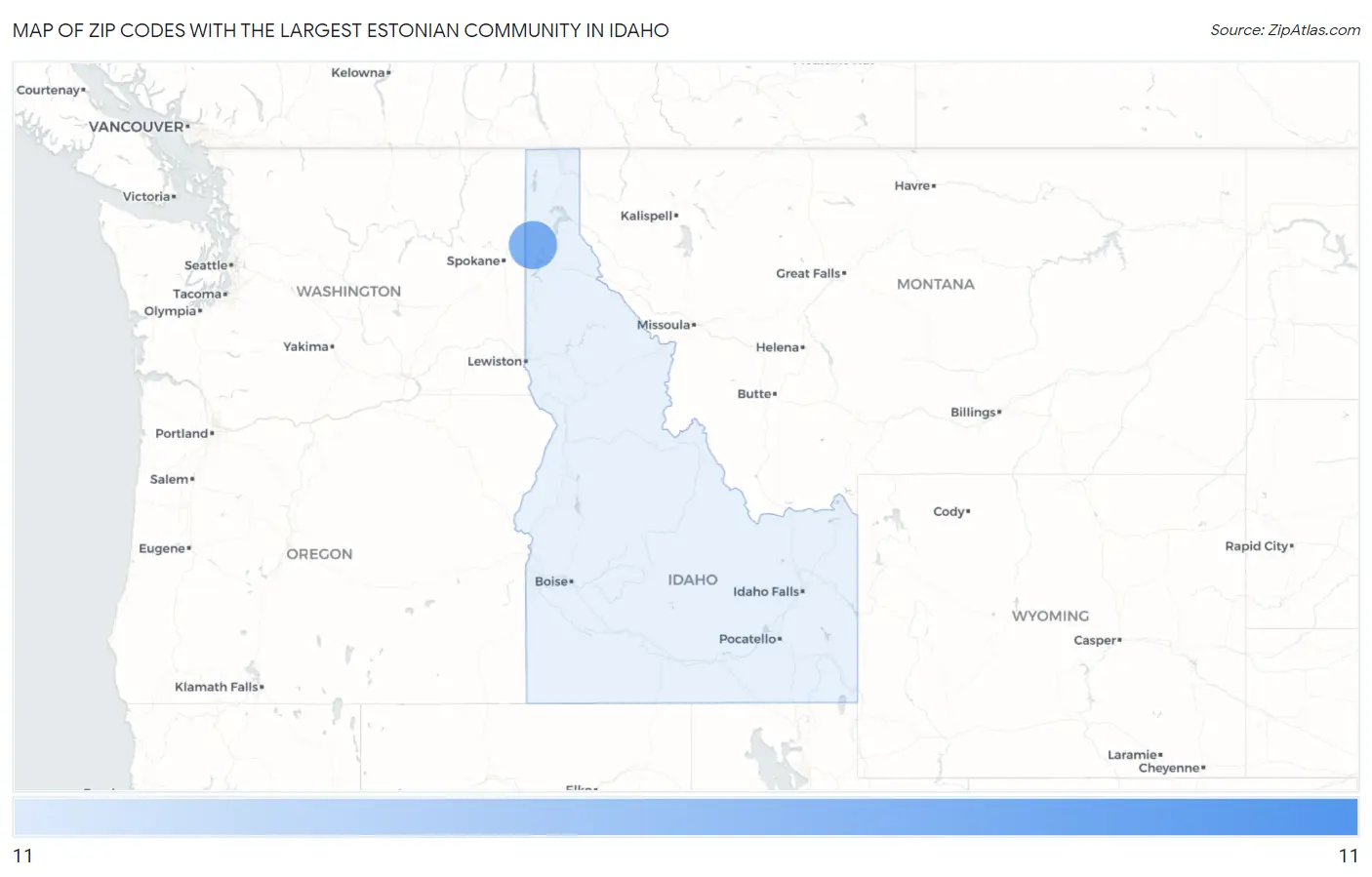 Zip Codes with the Largest Estonian Community in Idaho Map