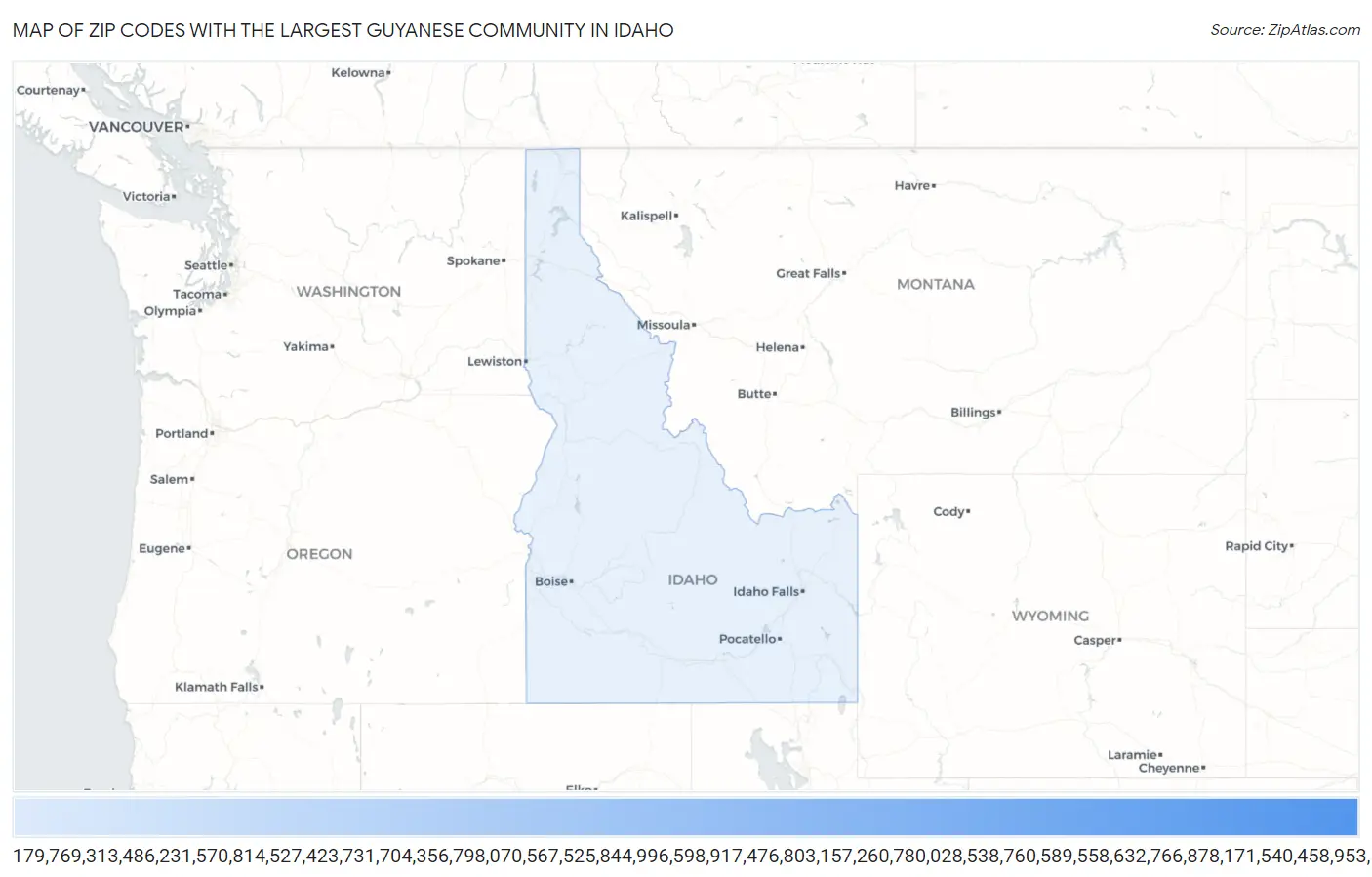 Zip Codes with the Largest Guyanese Community in Idaho Map