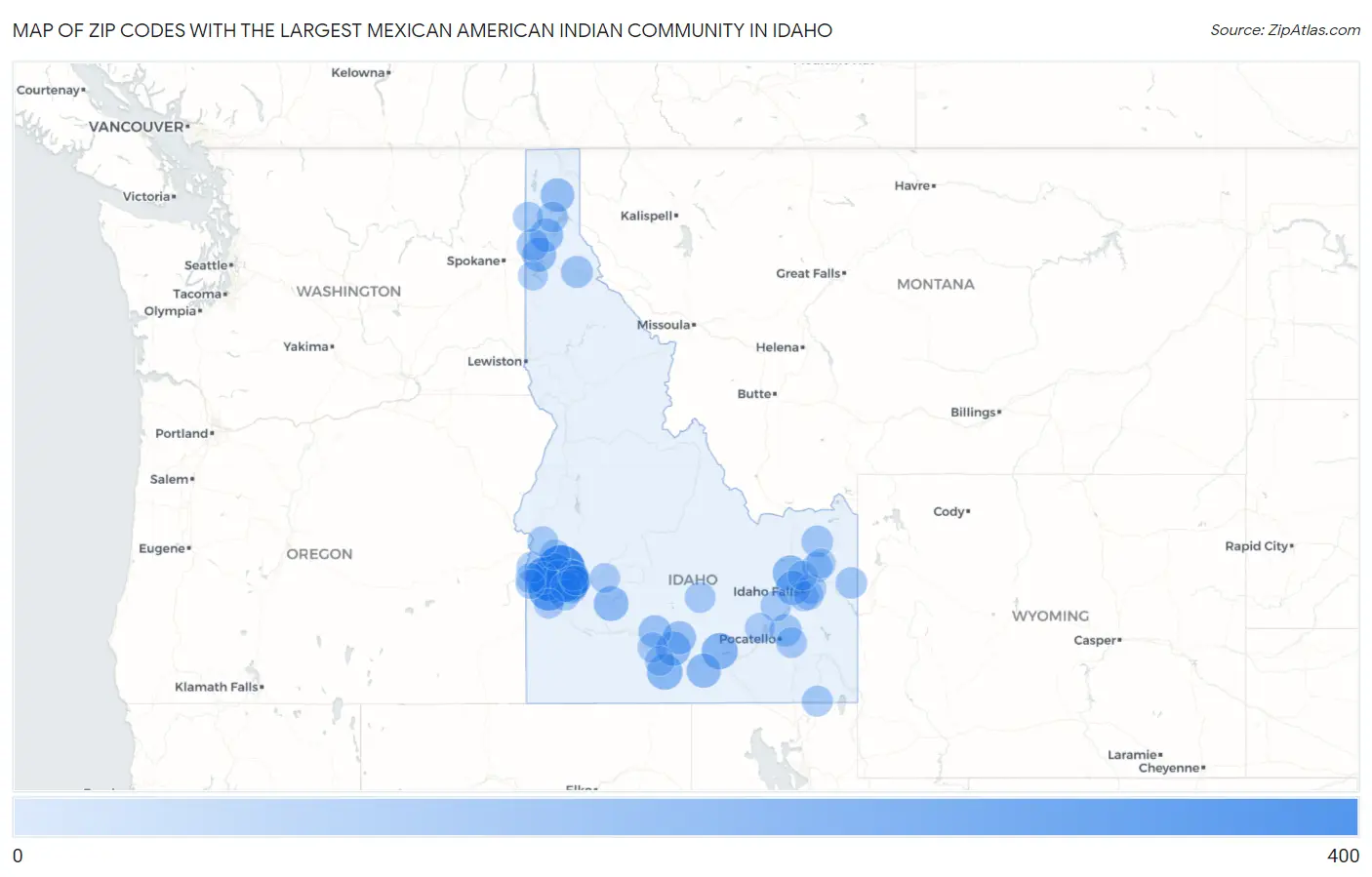 Zip Codes with the Largest Mexican American Indian Community in Idaho Map