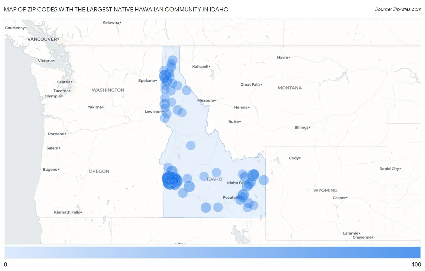Zip Codes with the Largest Native Hawaiian Community in Idaho Map