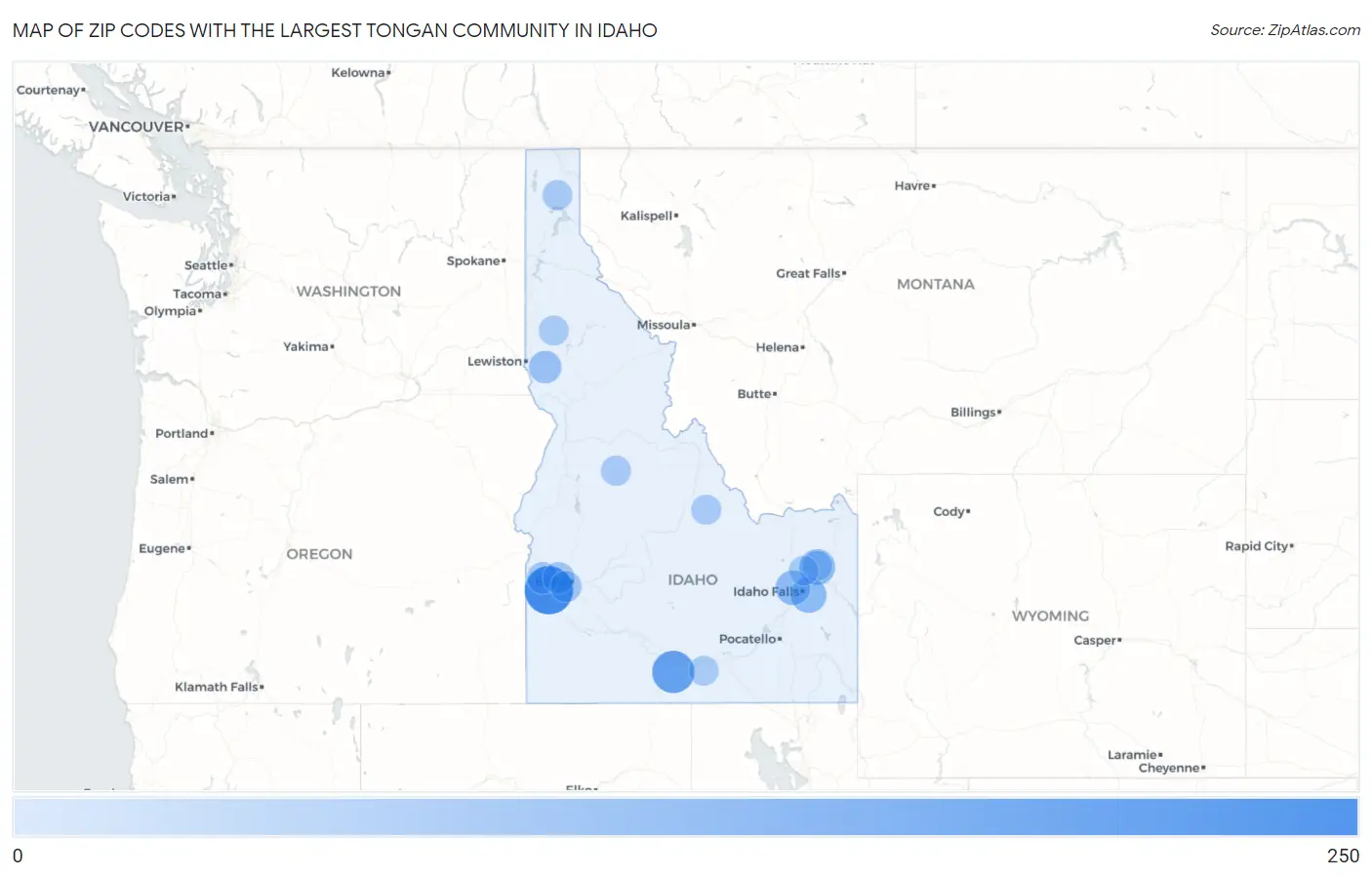 Zip Codes with the Largest Tongan Community in Idaho Map