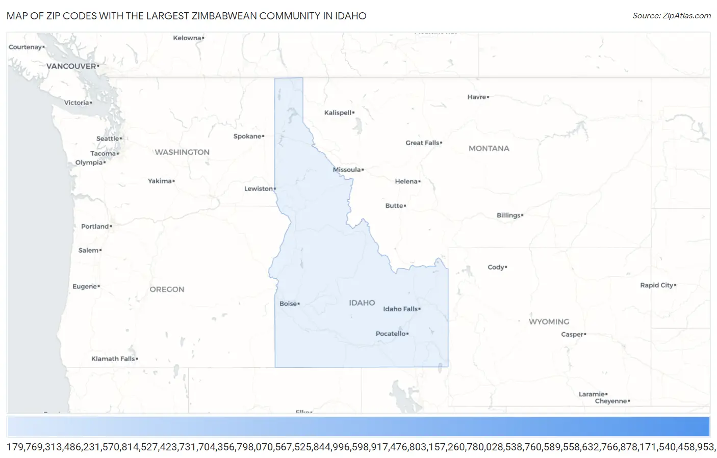 Zip Codes with the Largest Zimbabwean Community in Idaho Map