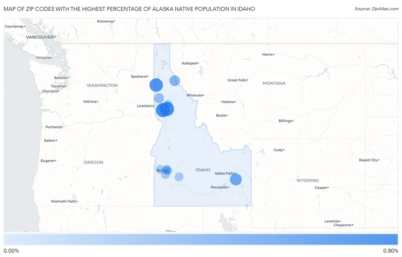 Zip Codes with the Highest Percentage of Alaska Native Population in Idaho Map