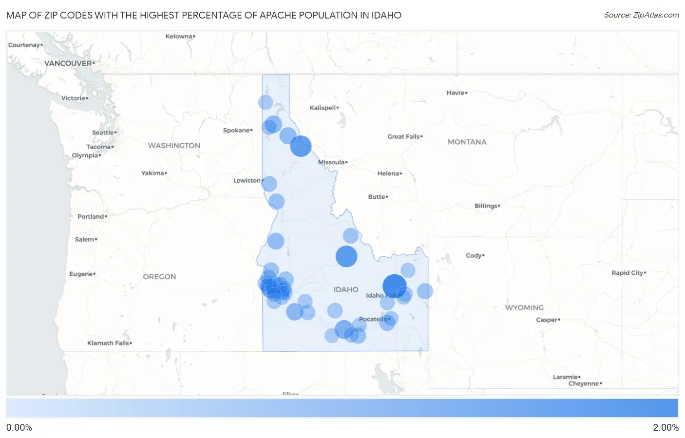 Zip Codes with the Highest Percentage of Apache Population in Idaho Map