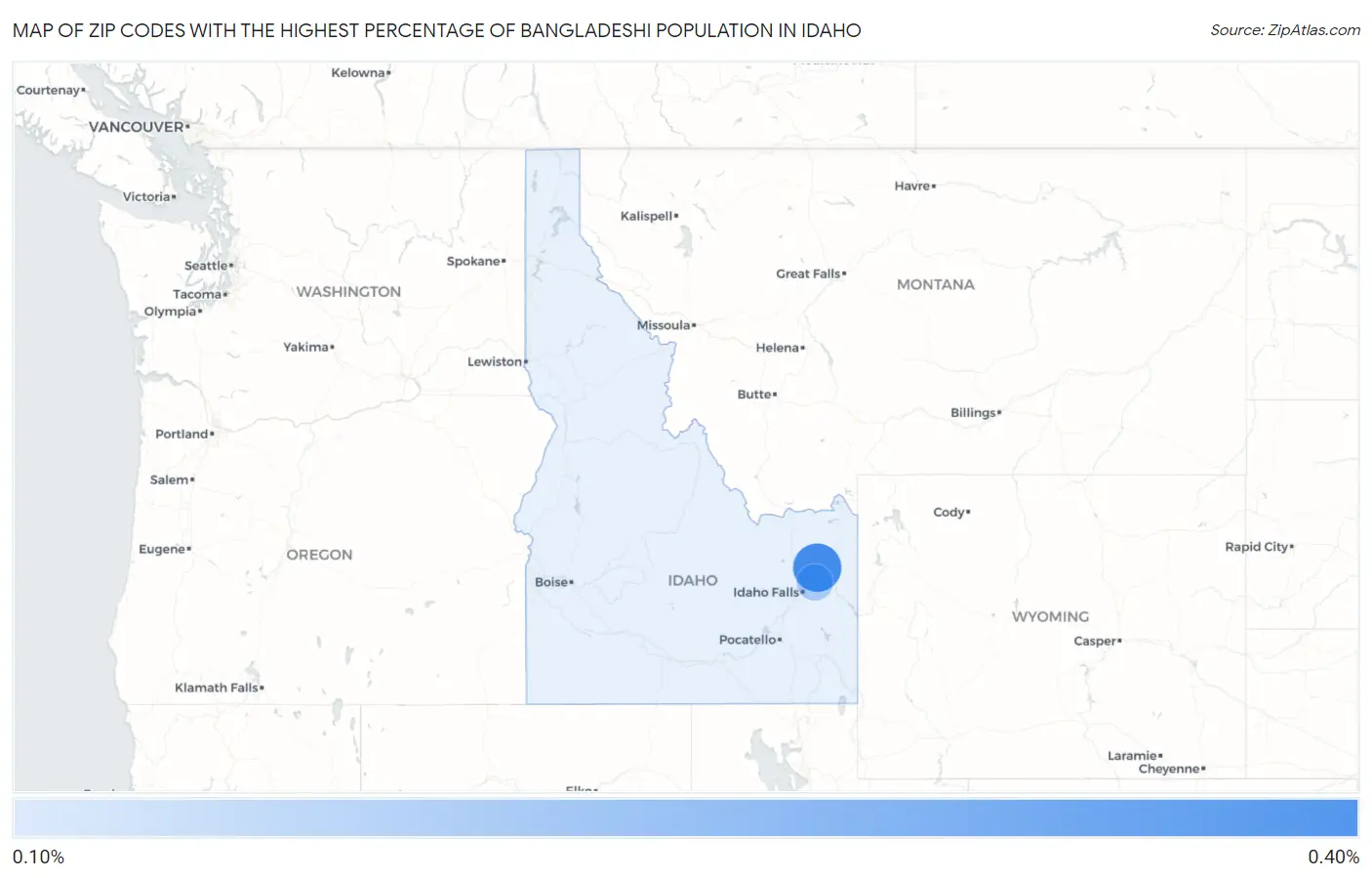 Zip Codes with the Highest Percentage of Bangladeshi Population in Idaho Map