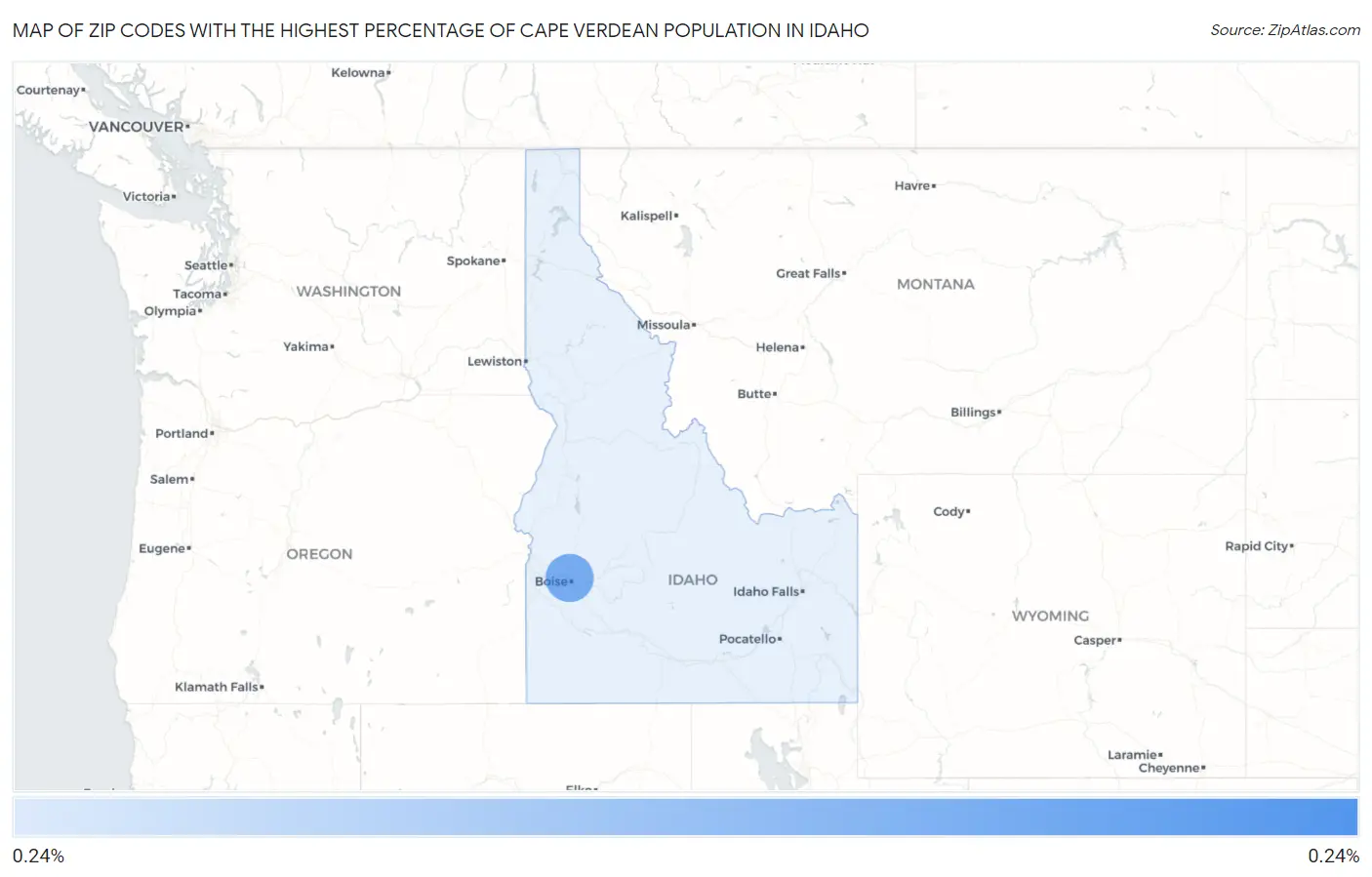 Zip Codes with the Highest Percentage of Cape Verdean Population in Idaho Map