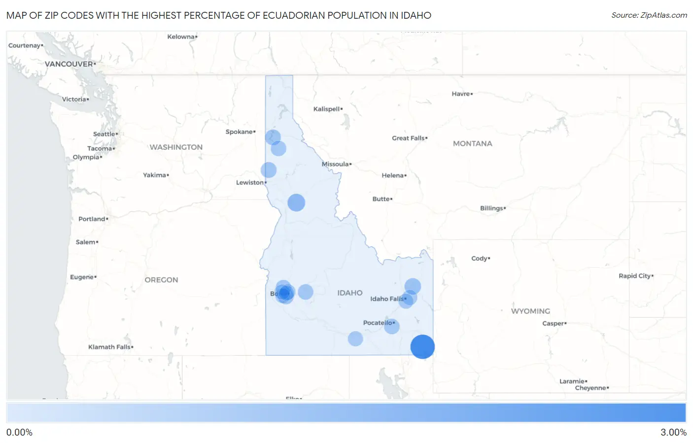 Zip Codes with the Highest Percentage of Ecuadorian Population in Idaho Map