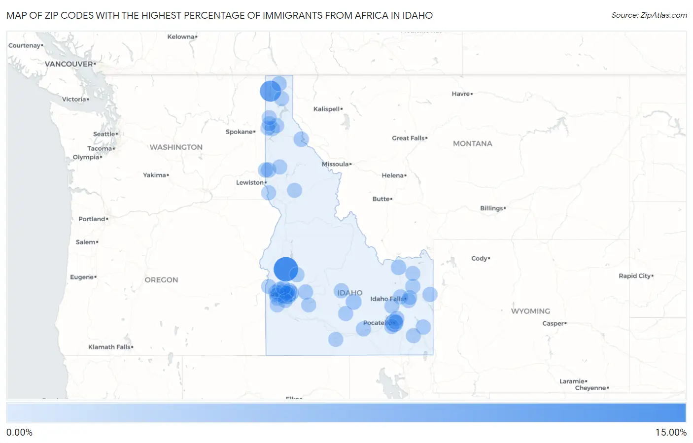 Zip Codes with the Highest Percentage of Immigrants from Africa in Idaho Map