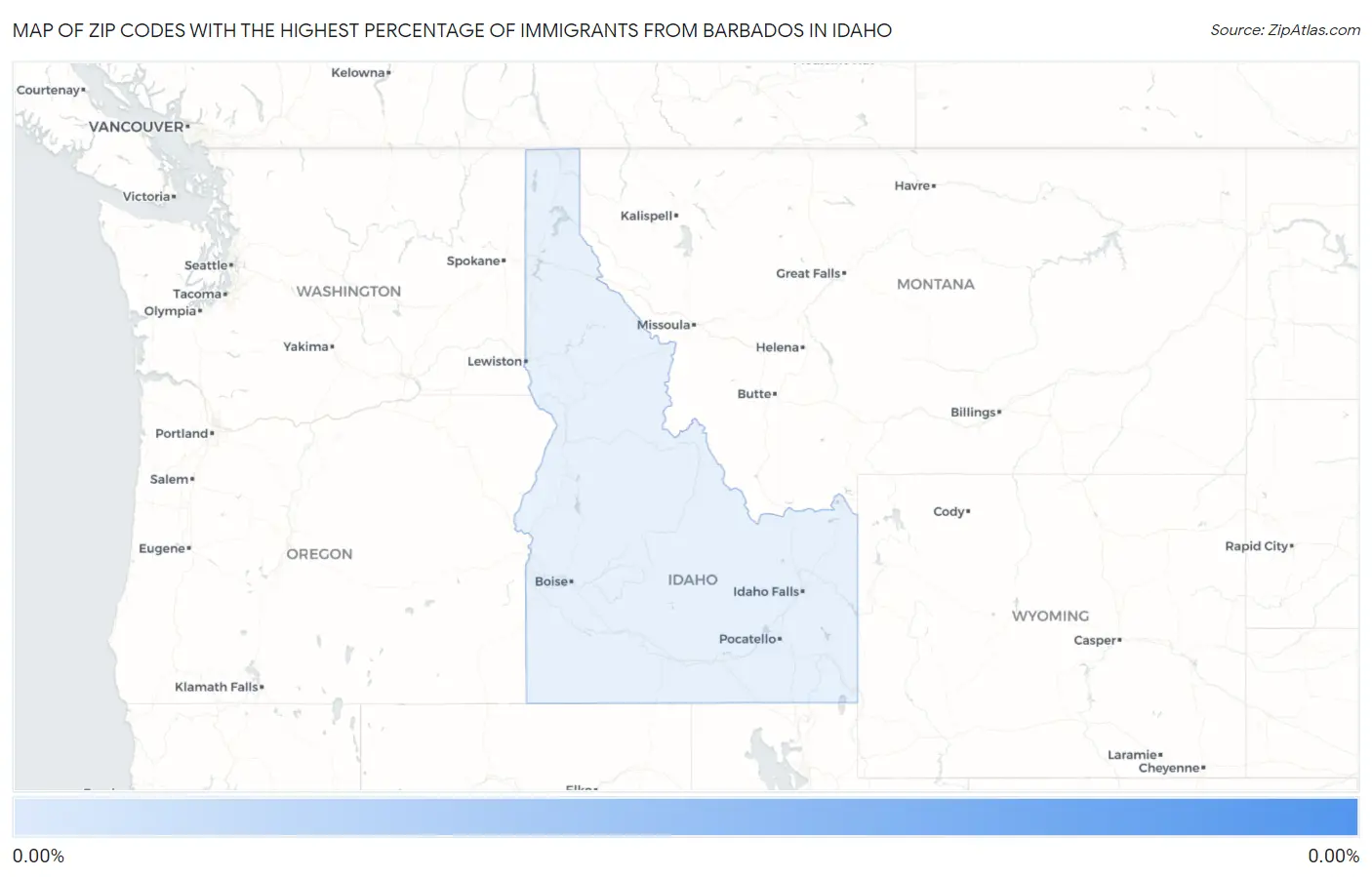 Zip Codes with the Highest Percentage of Immigrants from Barbados in Idaho Map