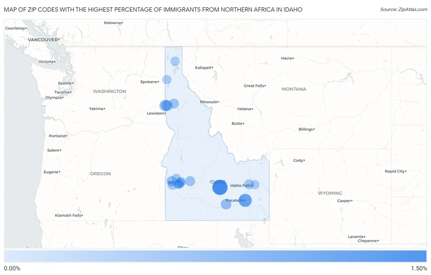 Zip Codes with the Highest Percentage of Immigrants from Northern Africa in Idaho Map