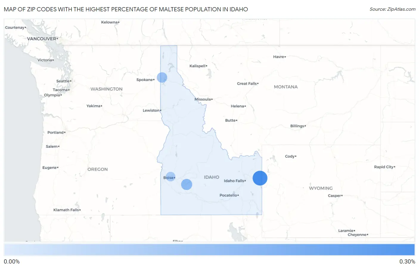Zip Codes with the Highest Percentage of Maltese Population in Idaho Map