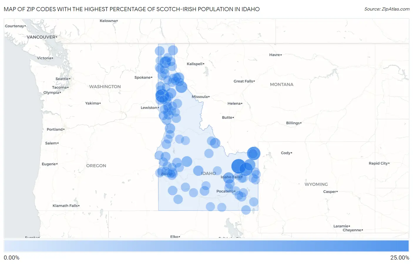 Zip Codes with the Highest Percentage of Scotch-Irish Population in Idaho Map