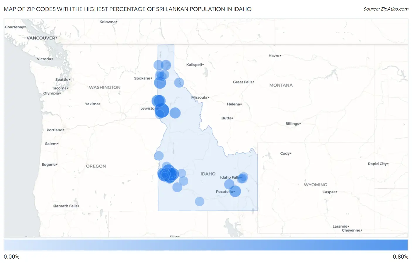 Zip Codes with the Highest Percentage of Sri Lankan Population in Idaho Map