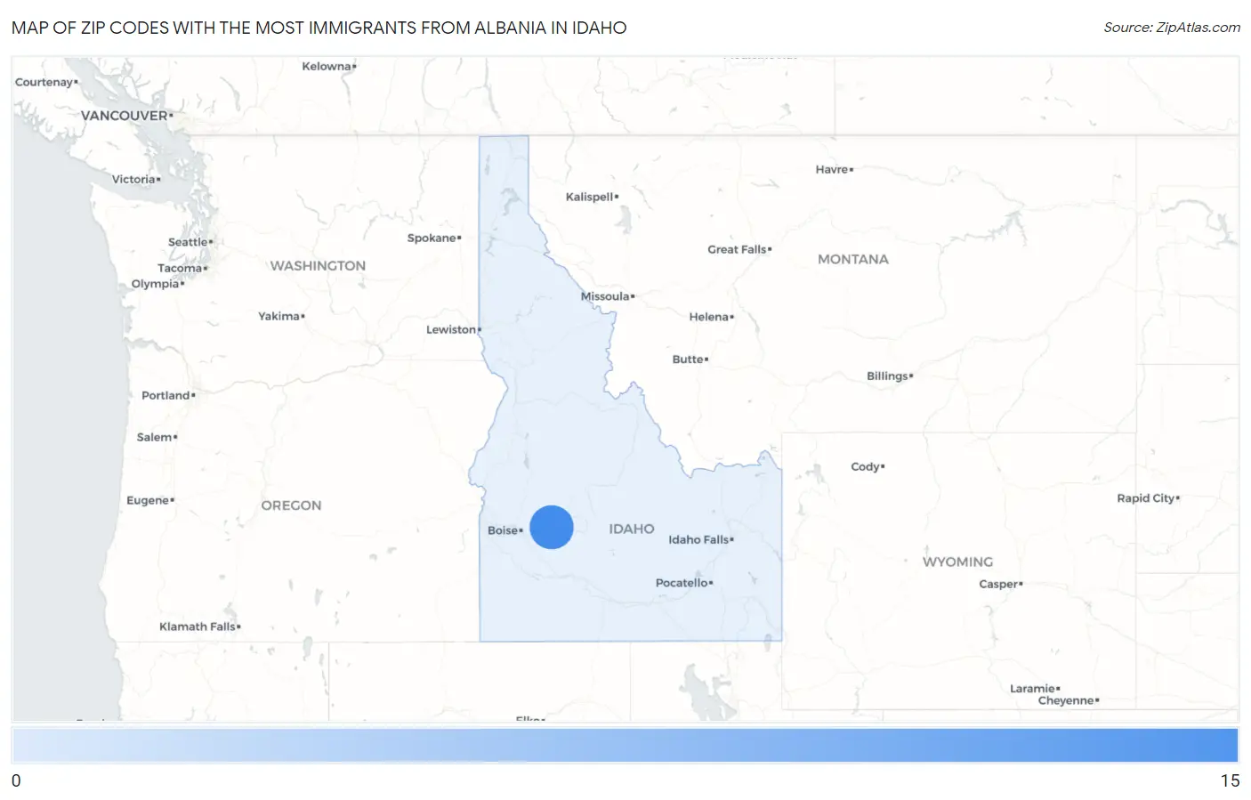 Zip Codes with the Most Immigrants from Albania in Idaho Map