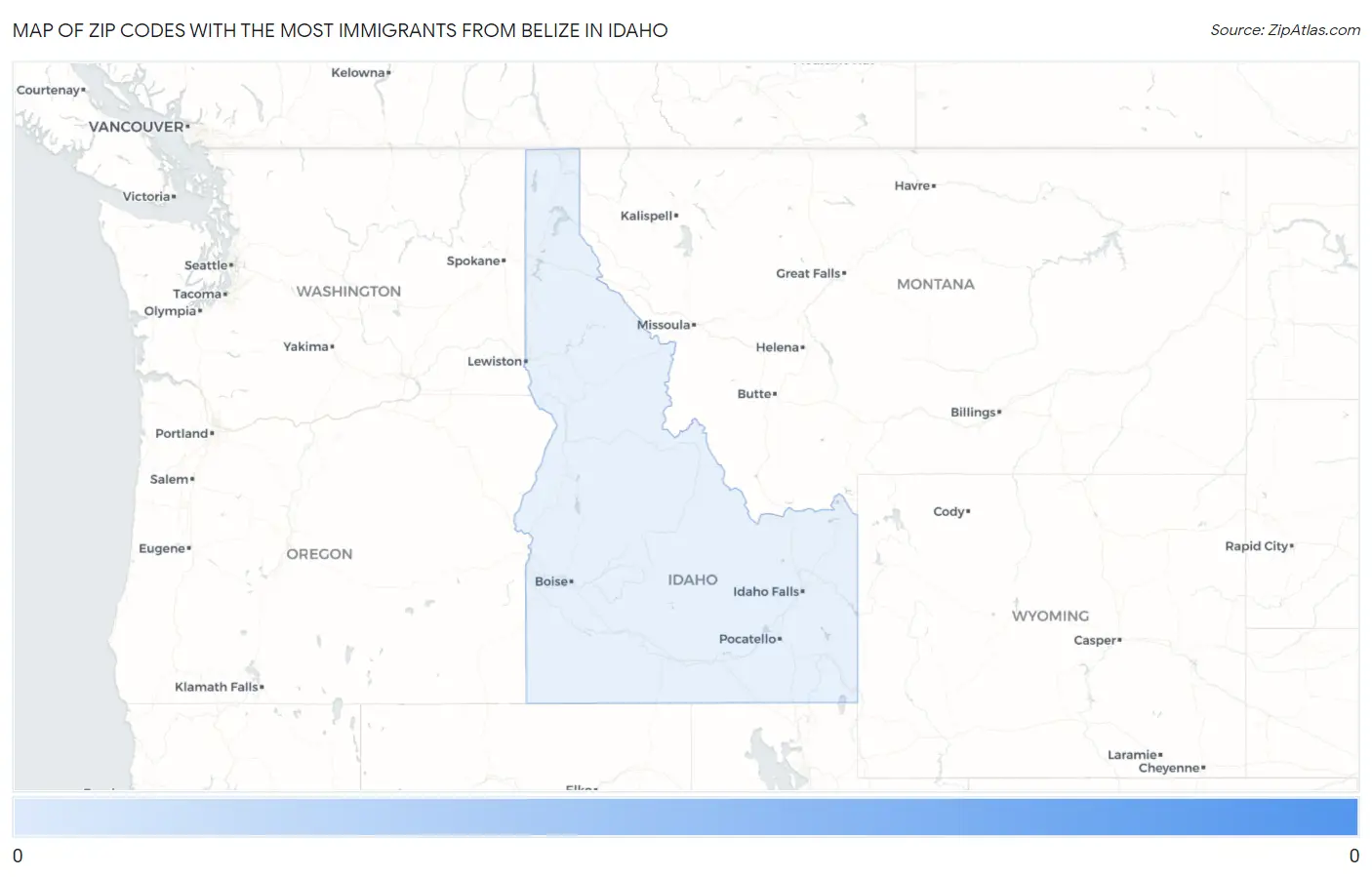 Zip Codes with the Most Immigrants from Belize in Idaho Map