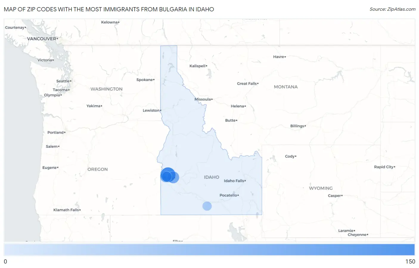 Zip Codes with the Most Immigrants from Bulgaria in Idaho Map