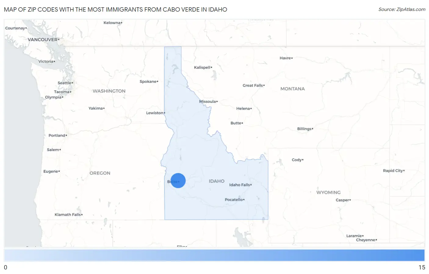 Zip Codes with the Most Immigrants from Cabo Verde in Idaho Map