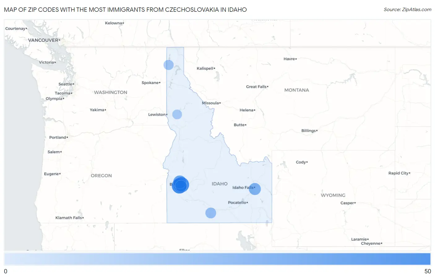 Zip Codes with the Most Immigrants from Czechoslovakia in Idaho Map