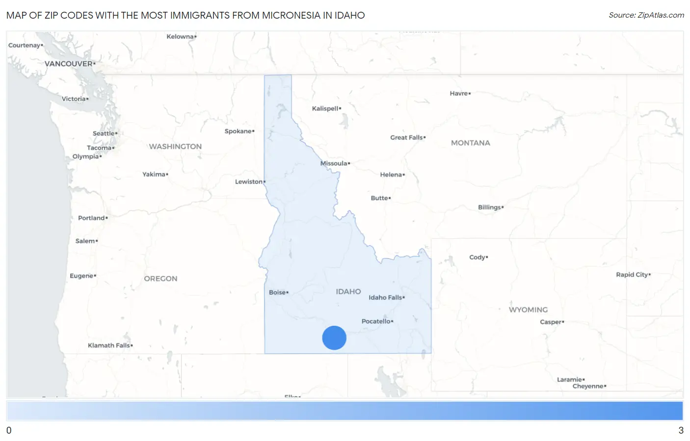 Zip Codes with the Most Immigrants from Micronesia in Idaho Map