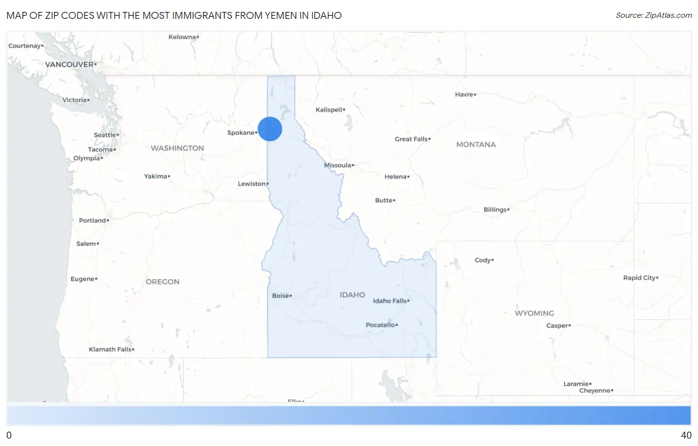 Zip Codes with the Most Immigrants from Yemen in Idaho Map
