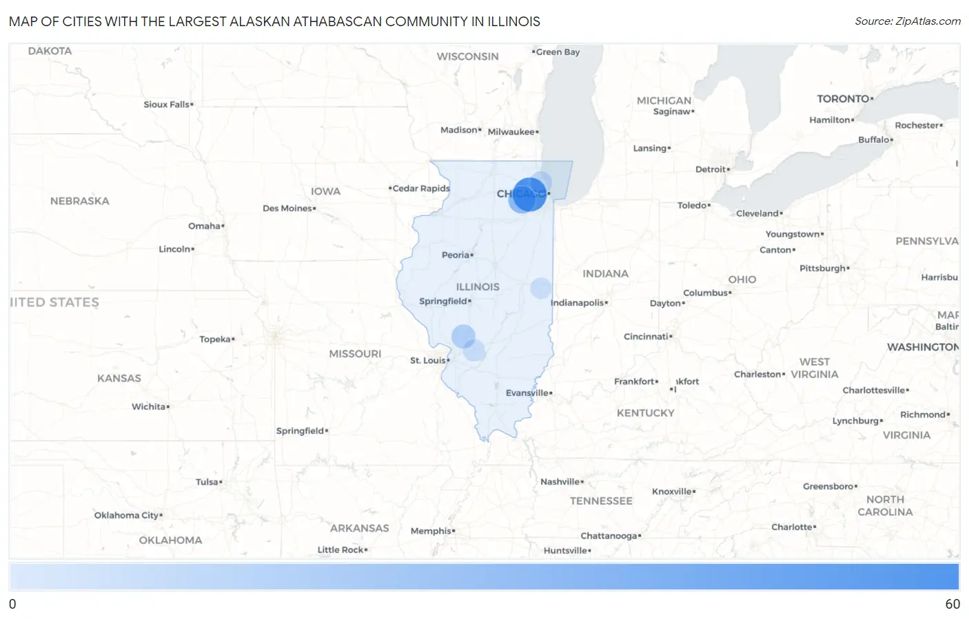 Cities with the Largest Alaskan Athabascan Community in Illinois Map